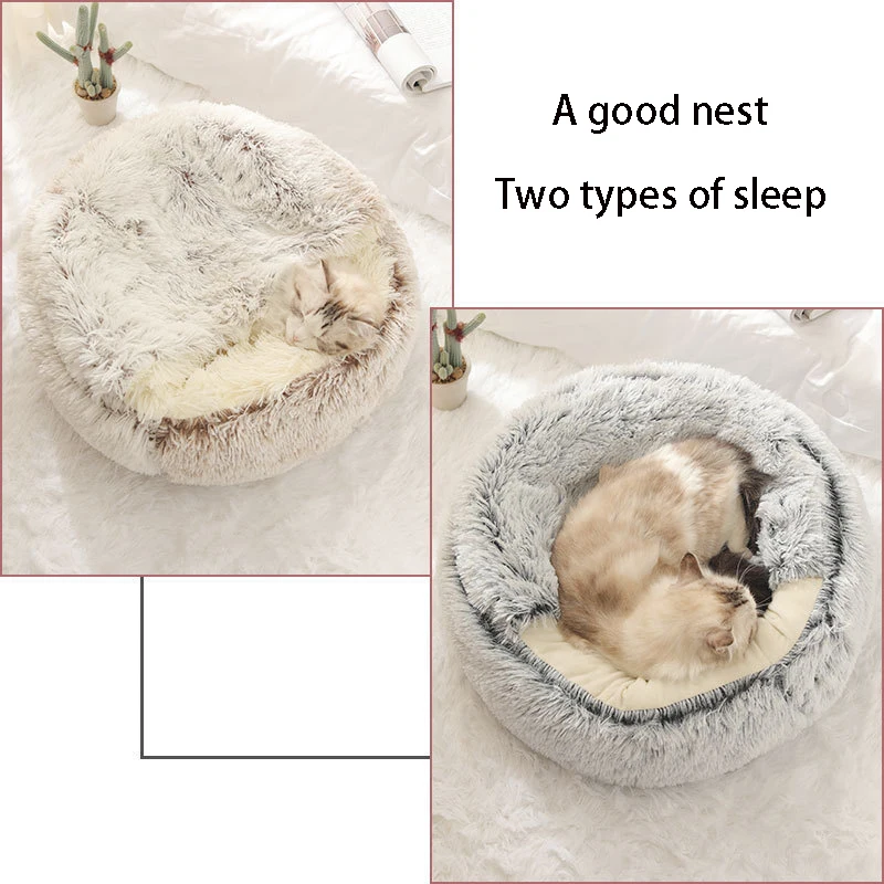 Plush Cat & Dog Bed with Cover - Image 4